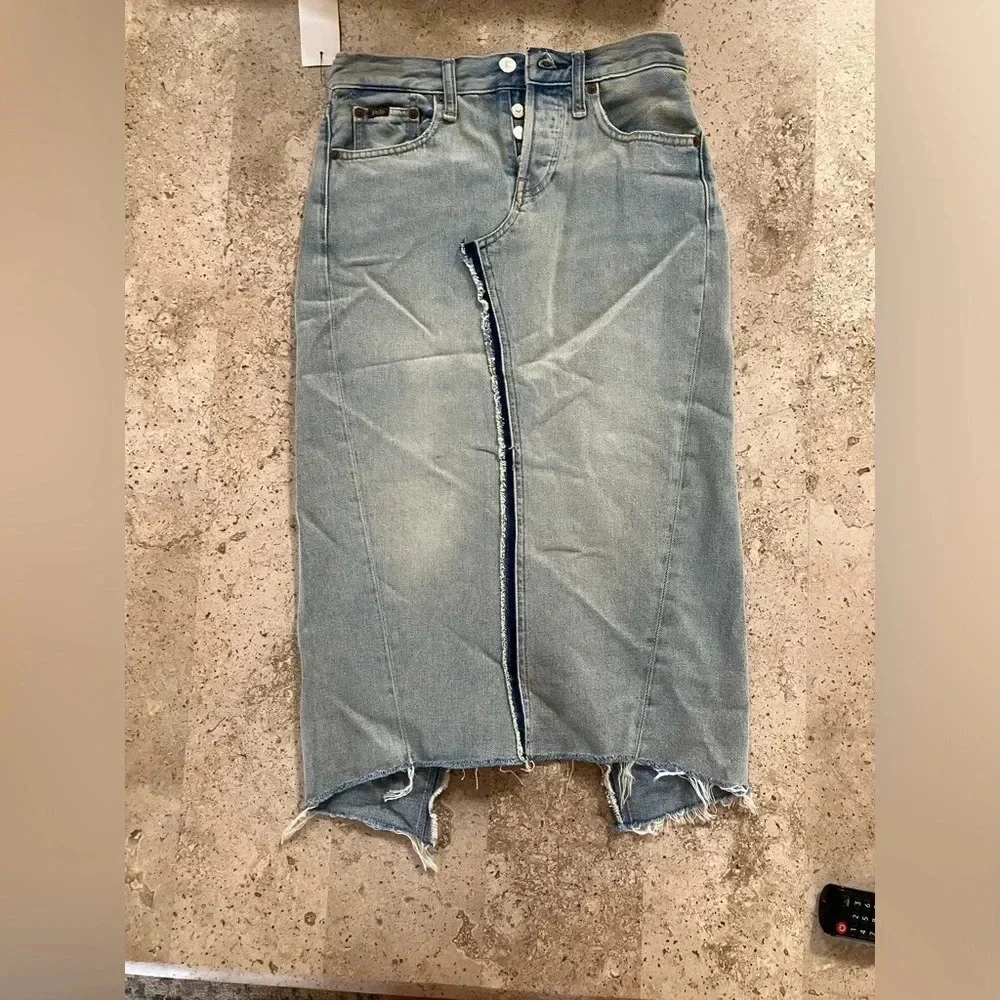 NWT Polo Ralph Lauren Midi Med Wash Cotton Distressed Denim Jean Skirt (25) - Picture 8 of 8